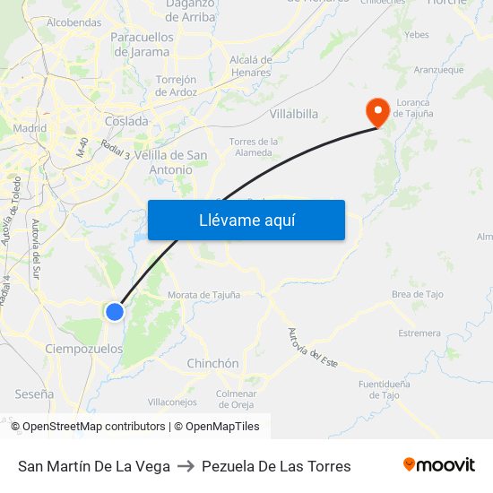 San Martín De La Vega to Pezuela De Las Torres map