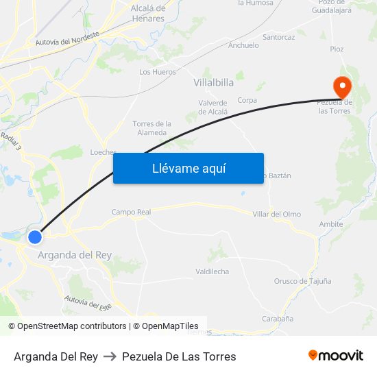 Arganda Del Rey to Pezuela De Las Torres map