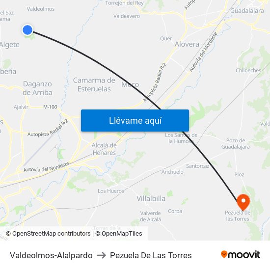 Valdeolmos-Alalpardo to Pezuela De Las Torres map