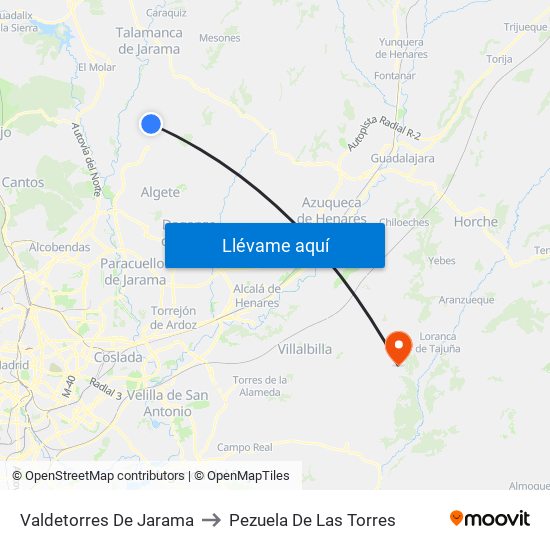 Valdetorres De Jarama to Pezuela De Las Torres map