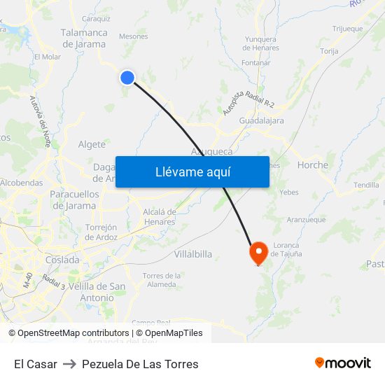 El Casar to Pezuela De Las Torres map
