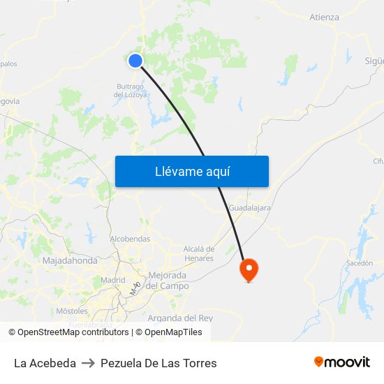 La Acebeda to Pezuela De Las Torres map