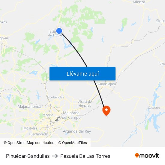 Pinuécar-Gandullas to Pezuela De Las Torres map