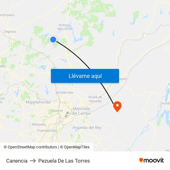 Canencia to Pezuela De Las Torres map
