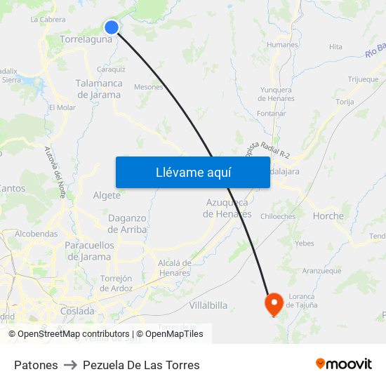 Patones to Pezuela De Las Torres map
