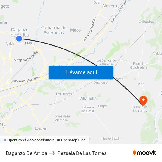 Daganzo De Arriba to Pezuela De Las Torres map