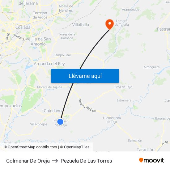 Colmenar De Oreja to Pezuela De Las Torres map