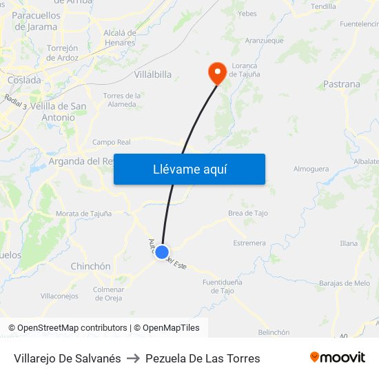 Villarejo De Salvanés to Pezuela De Las Torres map