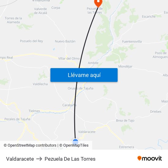 Valdaracete to Pezuela De Las Torres map