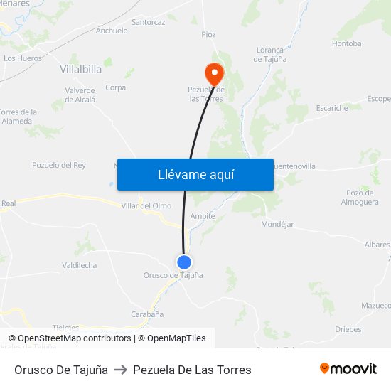 Orusco De Tajuña to Pezuela De Las Torres map