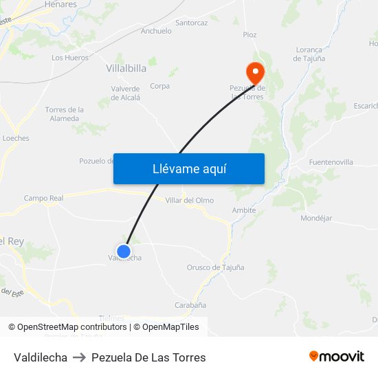 Valdilecha to Pezuela De Las Torres map