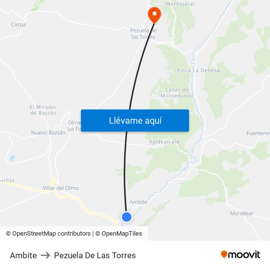 Ambite to Pezuela De Las Torres map