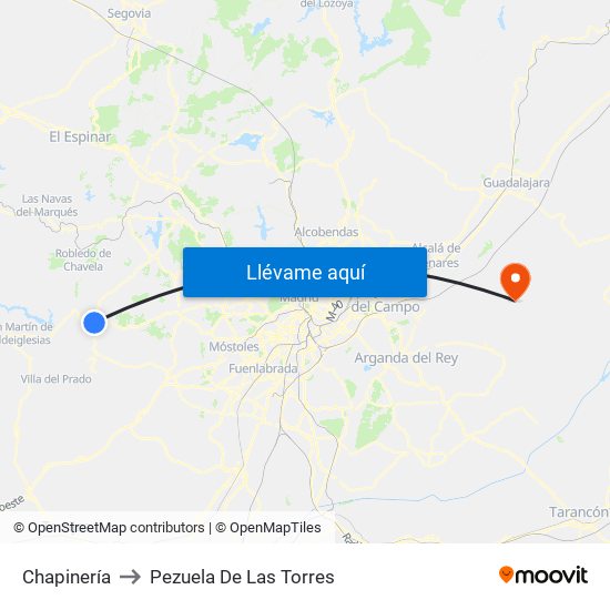 Chapinería to Pezuela De Las Torres map