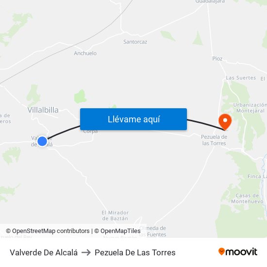 Valverde De Alcalá to Pezuela De Las Torres map