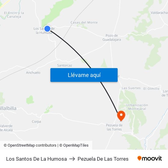Los Santos De La Humosa to Pezuela De Las Torres map