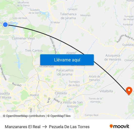 Manzanares El Real to Pezuela De Las Torres map