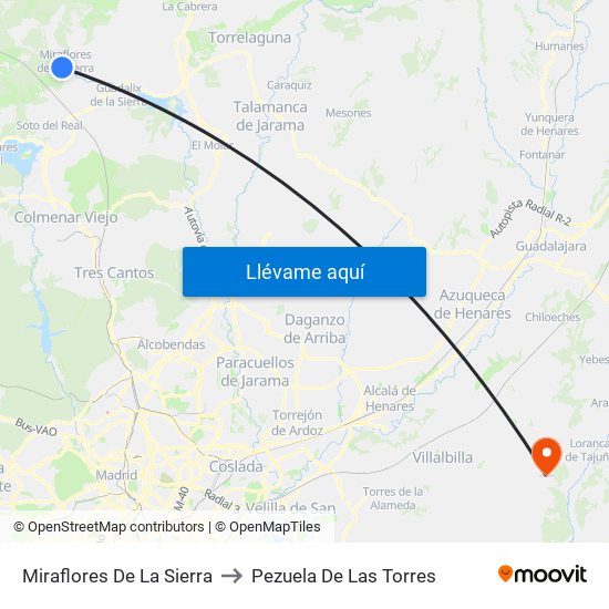 Miraflores De La Sierra to Pezuela De Las Torres map