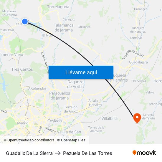Guadalix De La Sierra to Pezuela De Las Torres map