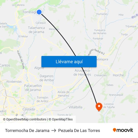 Torremocha De Jarama to Pezuela De Las Torres map