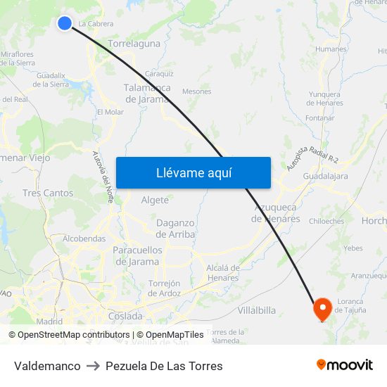 Valdemanco to Pezuela De Las Torres map