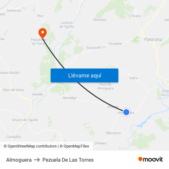Almoguera to Pezuela De Las Torres map