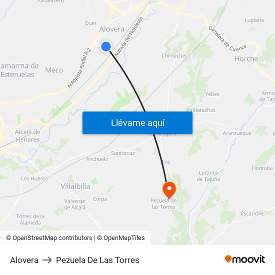 Alovera to Pezuela De Las Torres map