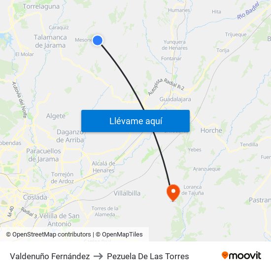 Valdenuño Fernández to Pezuela De Las Torres map