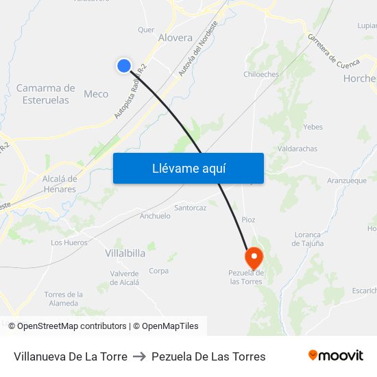 Villanueva De La Torre to Pezuela De Las Torres map