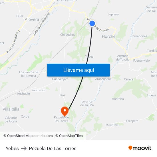 Yebes to Pezuela De Las Torres map