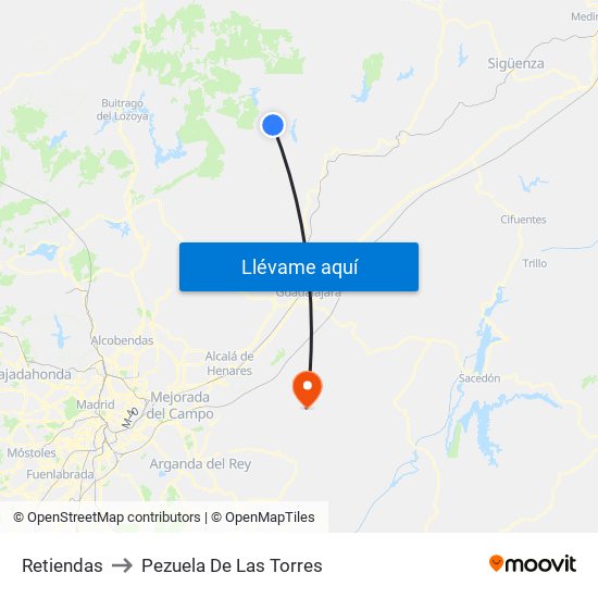 Retiendas to Pezuela De Las Torres map