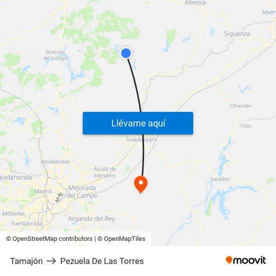 Tamajón to Pezuela De Las Torres map