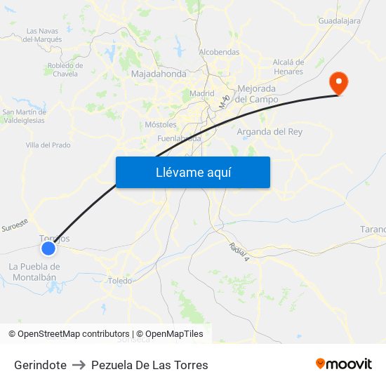 Gerindote to Pezuela De Las Torres map