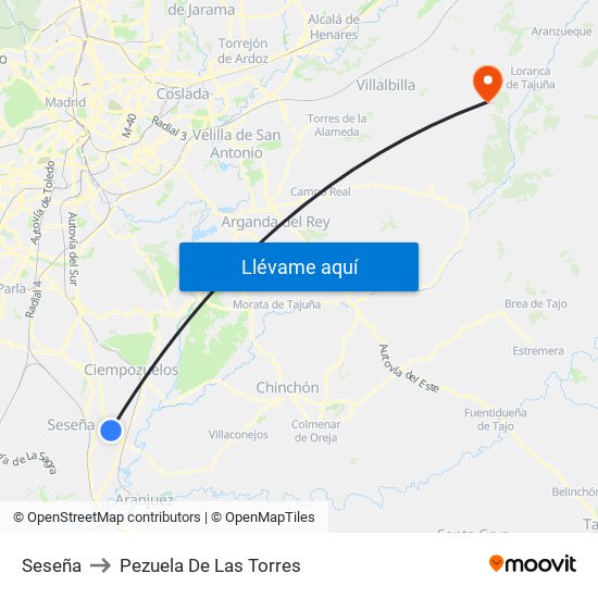 Seseña to Pezuela De Las Torres map