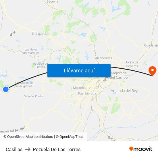 Casillas to Pezuela De Las Torres map
