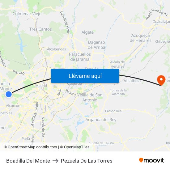 Boadilla Del Monte to Pezuela De Las Torres map