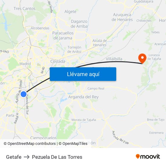 Getafe to Pezuela De Las Torres map