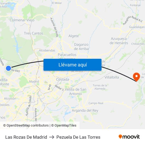 Las Rozas De Madrid to Pezuela De Las Torres map