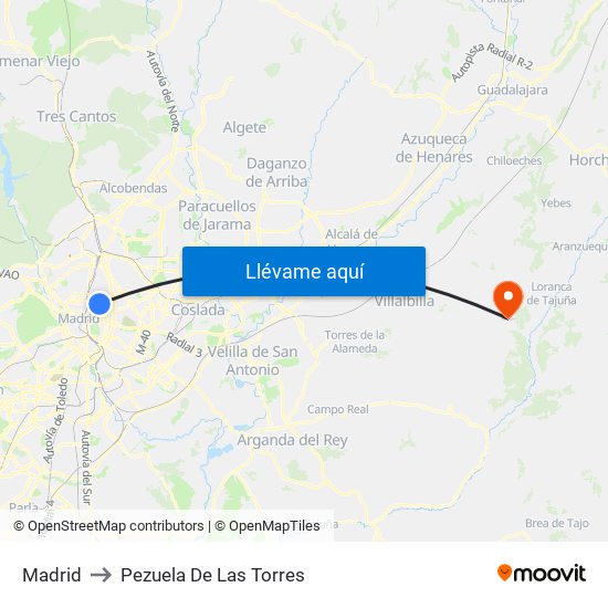 Madrid to Pezuela De Las Torres map