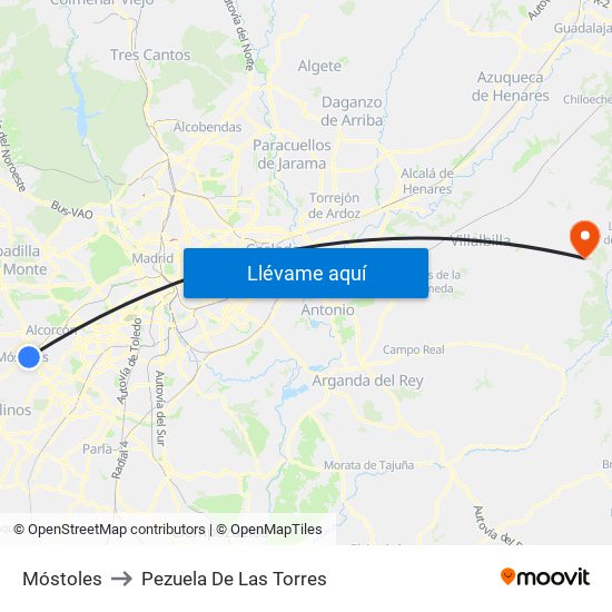 Móstoles to Pezuela De Las Torres map