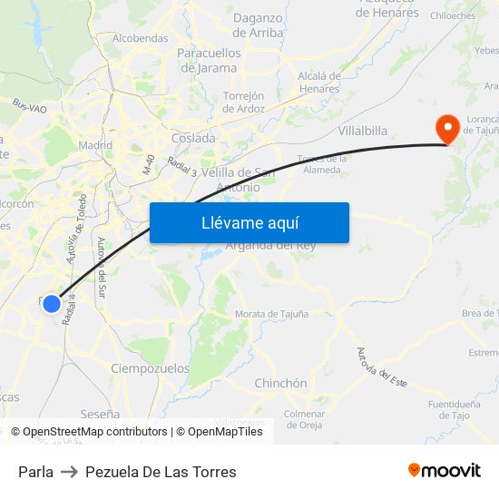 Parla to Pezuela De Las Torres map