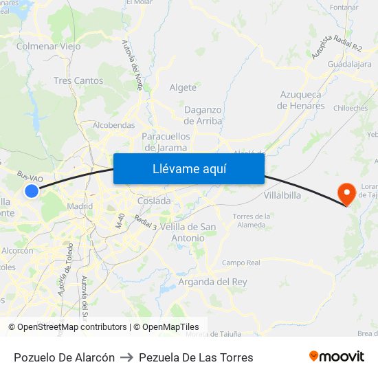 Pozuelo De Alarcón to Pezuela De Las Torres map
