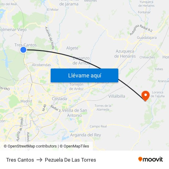 Tres Cantos to Pezuela De Las Torres map