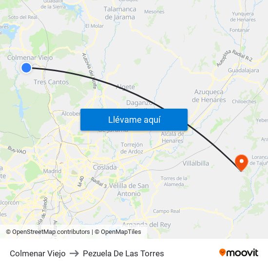 Colmenar Viejo to Pezuela De Las Torres map