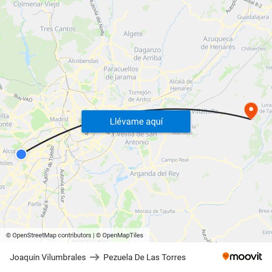 Joaquín Vilumbrales to Pezuela De Las Torres map