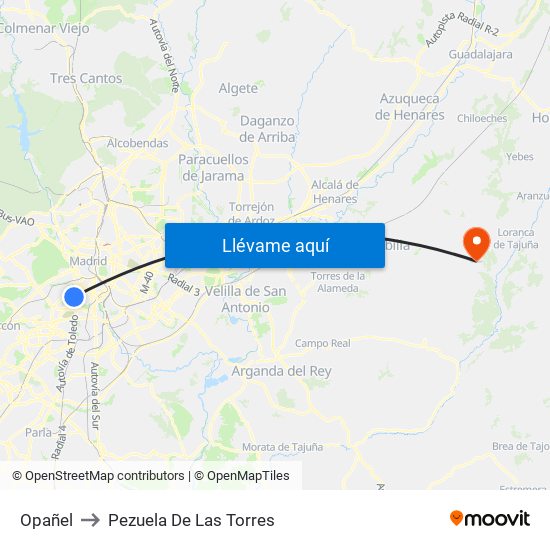 Opañel to Pezuela De Las Torres map