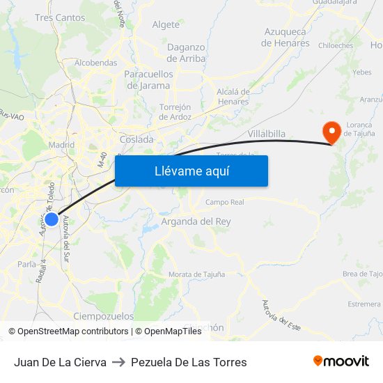 Juan De La Cierva to Pezuela De Las Torres map