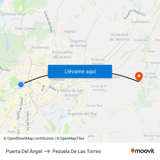 Puerta Del Ángel to Pezuela De Las Torres map