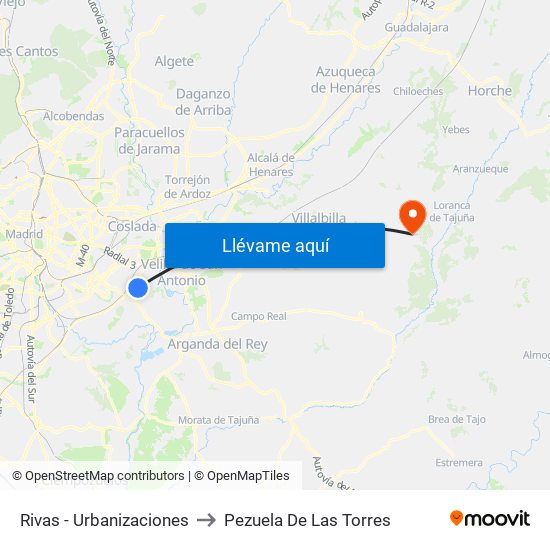 Rivas - Urbanizaciones to Pezuela De Las Torres map