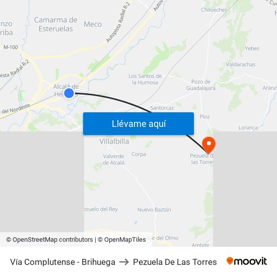 Vía Complutense - Brihuega to Pezuela De Las Torres map