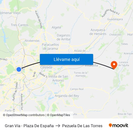 Gran Vía - Plaza De España to Pezuela De Las Torres map